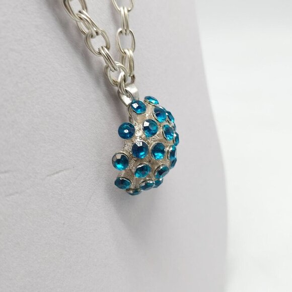Jessica Simpson Silver Tone Necklace With Blue Crystal Sphere Pendant - Picture 3 of 7
